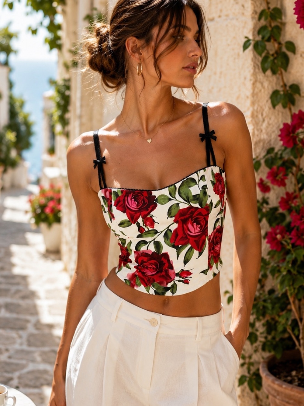 Jaded London Rose Print Corset Top | Red Floral | UK 8 / US 4